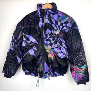 VINTAGE 5th AVENUE Women's Puffer Retro Jacket Purple Size 6 MADE in ITALY Y2K